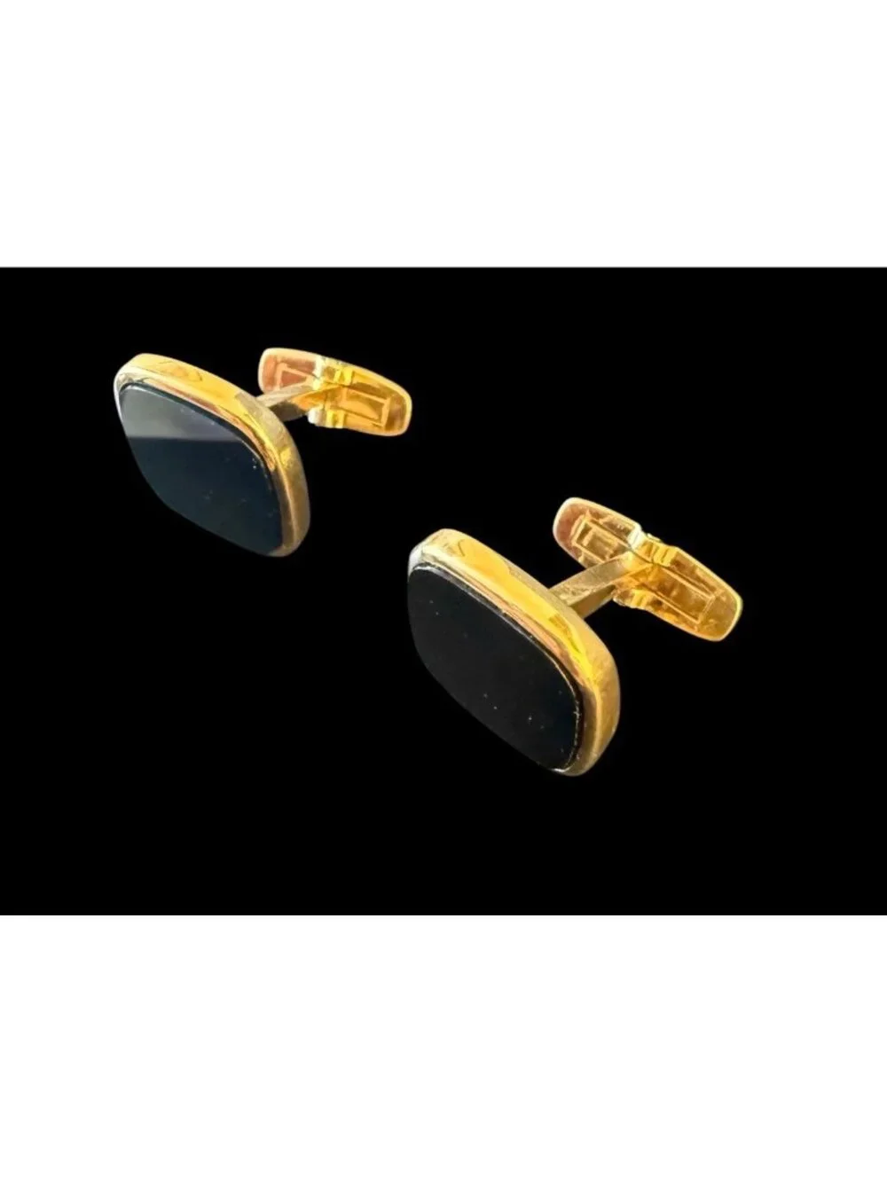Vintage Japanese Ginsei Silver Black Onyx Cufflinks Gold Wash Stamped